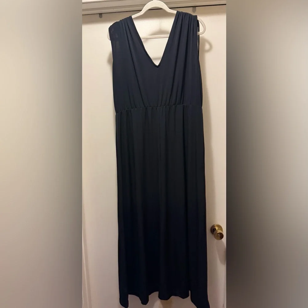 IMAN Global Chic Cinched Shoulder V-Neck Maxi Dress Black Size XL - Picture 5 of 9